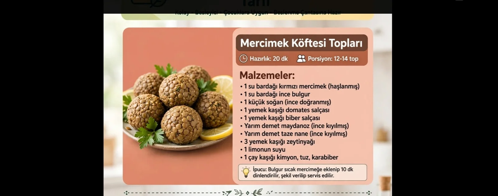 MERCİMEK KOFTELİ BESLENME MENUSU — 4